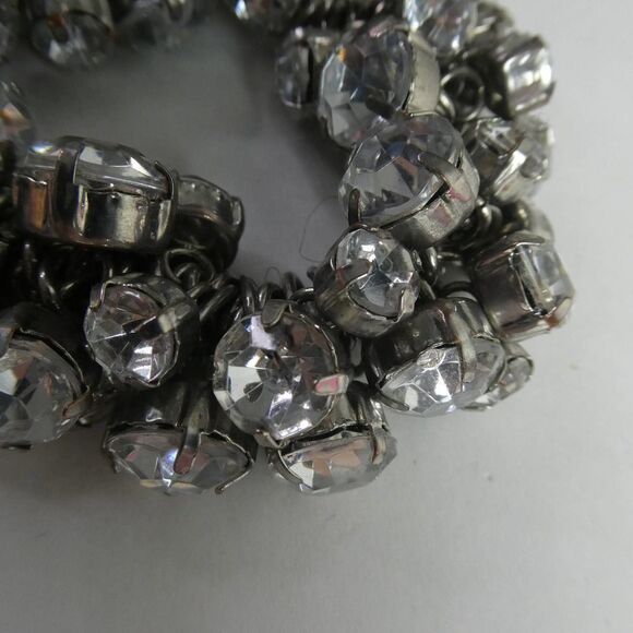 Rhinestone Sparkly Chain Link Stretchy Adjustable Silver Tone Bracelet Chunky - Picture 3 of 5